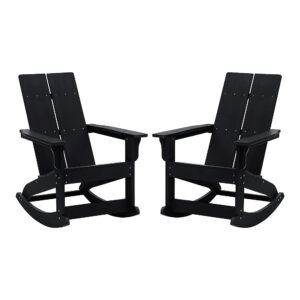 Alamont Home – Finn Indoor/Outdoor modern 2-Slat Adirondack Poly Resin Rockers in – Set of 2 – Black