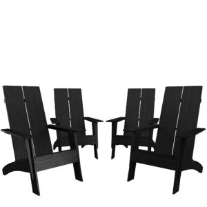 Alamont Home – Sawyer Set of 4 Modern Dual Slat Back Indoor/Outdoor Adirondack Style Chairs – Black