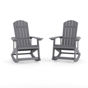 Alamont Home – Savannah Adirondack Poly Resin Rocking Chairs for Indoor/Outdoor Use in White – 2 Pack – Light Gray