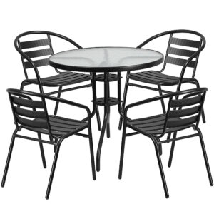 Alamont Home – Lila Outdoor Round Contemporary Metal 5 Piece Patio Set – Clear/Black