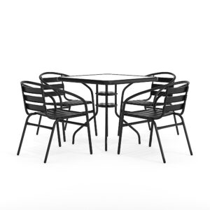 Alamont Home – Lila Outdoor Square Contemporary Aluminum 5 Piece Patio Set – Clear/Black