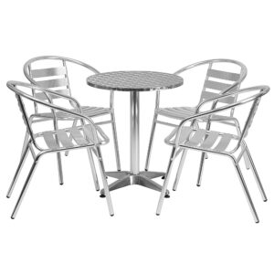 Alamont Home – Lila Outdoor Round Contemporary 5 Piece Patio Set – Aluminum