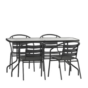 Alamont Home – Lila Outdoor Rectangle Contemporary  5 Piece Patio Set – Black