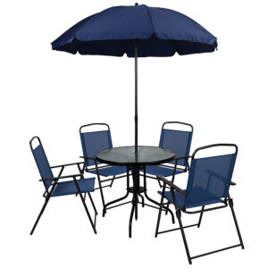 Alamont Home – Nantucket Outdoor Round Contemporary Metal 6 Piece Patio Set – Navy