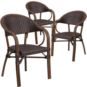 Alamont Home – Lila Patio Chair (set of 3) – Bark Brown Rattan/Red Bamboo-Aluminum Frame