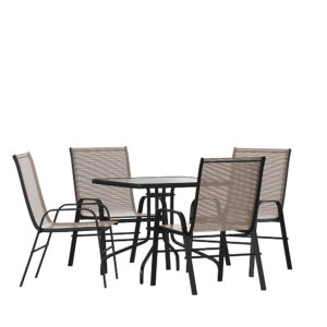 Alamont Home – Brazos Outdoor Square Contemporary  5 Piece Patio Set – Brown