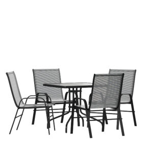 Alamont Home – Brazos Outdoor Square Contemporary  5 Piece Patio Set – Gray