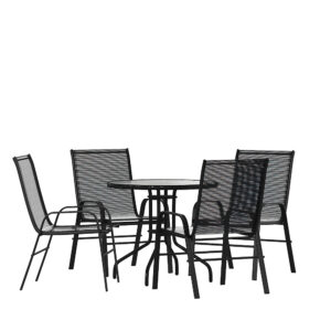 Alamont Home – Brazos Outdoor Round Contemporary  5 Piece Patio Set – Black