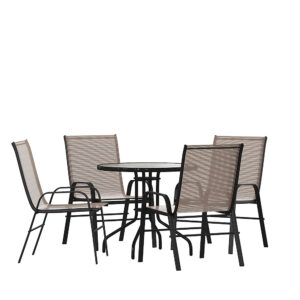 Alamont Home – Brazos Outdoor Round Contemporary  5 Piece Patio Set – Brown