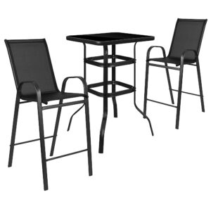 Flash Furniture – Brazos Outdoor Square Modern Steel 3 Piece Patio Set – Black