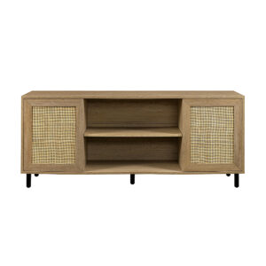 Walker Edison – Boho 2-Door Rattan TV Stand for TVs up to 60 – Coastal Oak