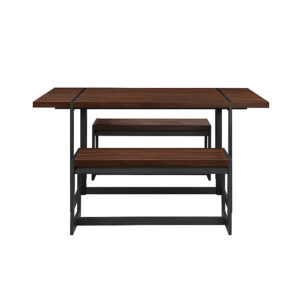 Walker Edison – Industrial Dining Set with 2 Benches – Dark Walnut