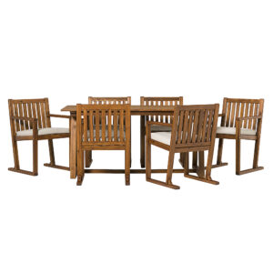 Walker Edison – Modern 7-Piece Acacia Wood Outdoor Dining Set – Brown