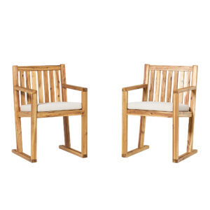 Walker Edison – Modern Solid Wood 2-Piece Slatted Outdoor Dining Chair Set – Natural