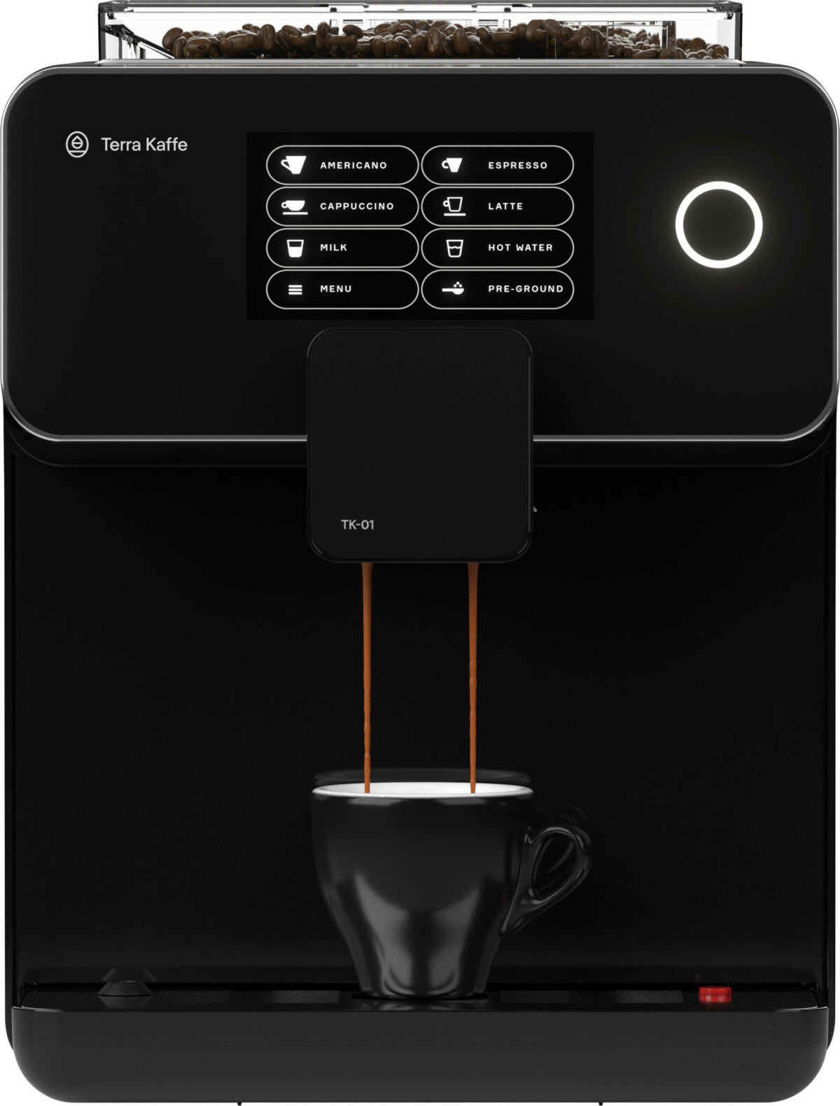 Terra Kaffe - Super Automatic Programmable Espresso Machine with 9 Bars of Pressure Milk Frother Automatic Grinder - Black