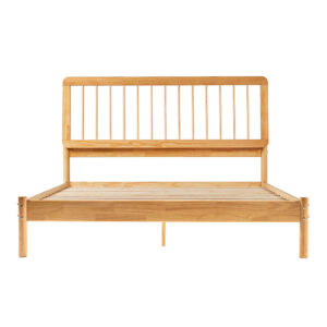 Walker Edison – Mid-Century Modern Slatted Solid Wood Queen Bedframe – Natural Pine