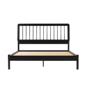 Walker Edison – Mid-Century Modern Slatted Solid Wood Queen Bedframe – Black