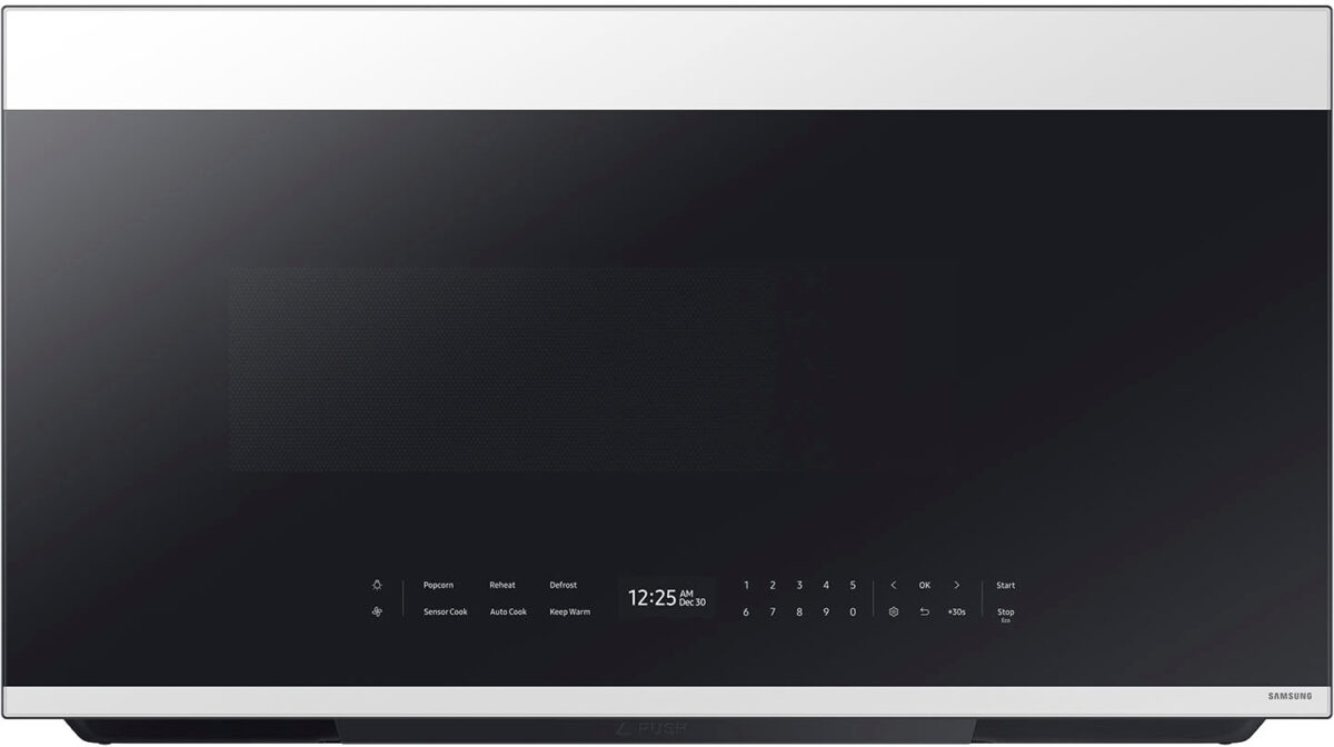 Samsung - Bespoke 2.1 Cu. Ft. Over-the-Range Microwave with Sensor Cooking and Auto Dimming Glass Touch Controls - White Glass