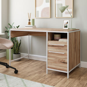 Sauder – Nova Loft Metal Frame Desk w/ File Drawer  Shelf – Kiln Acacia