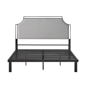 Walker Edison – Traditional Metal Upholstered Queen Bedframe – Gray