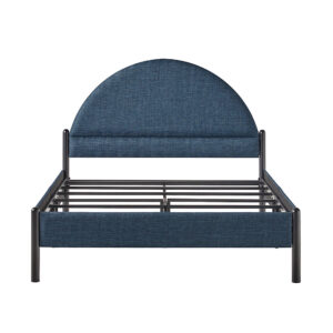 Walker Edison – Modern Upholstered Curved-Headboard Queen Bedframe – Blue