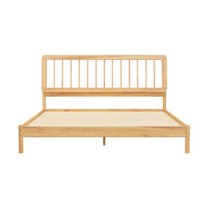 Walker Edison – Mid-Century Modern Slatted Solid Wood King Bedframe – Natural Pine