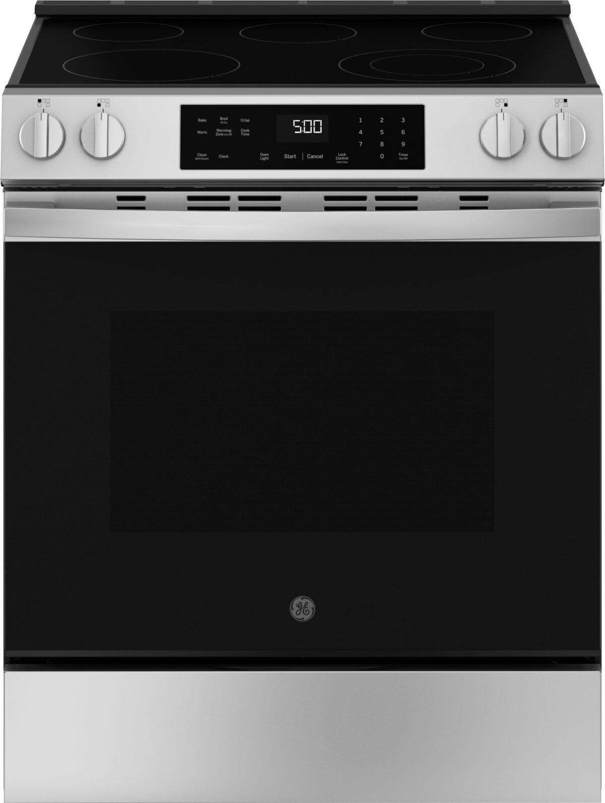 GE - 5.3 Cu. Ft. Slide-In Electric Range with Self-Clean and Steam Cleaning Option and Crisp Mode - Stainless Steel