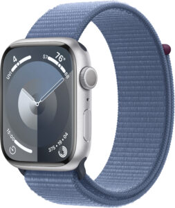 Apple Watch Series 9 GPS 45mm Aluminum Case with Winter Blue Sport Loop – Silver