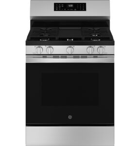 GE – 5.3 Cu. Ft. Freestanding Gas Convection Range with Steam Cleaning and EasyWash Oven Tray – Stainless Steel