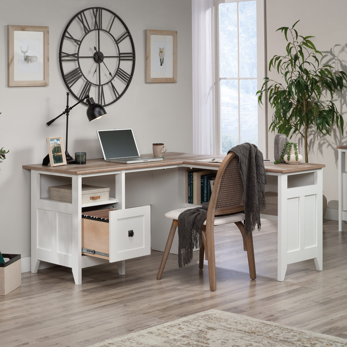 Sauder - August Hill L-Desk - Soft White