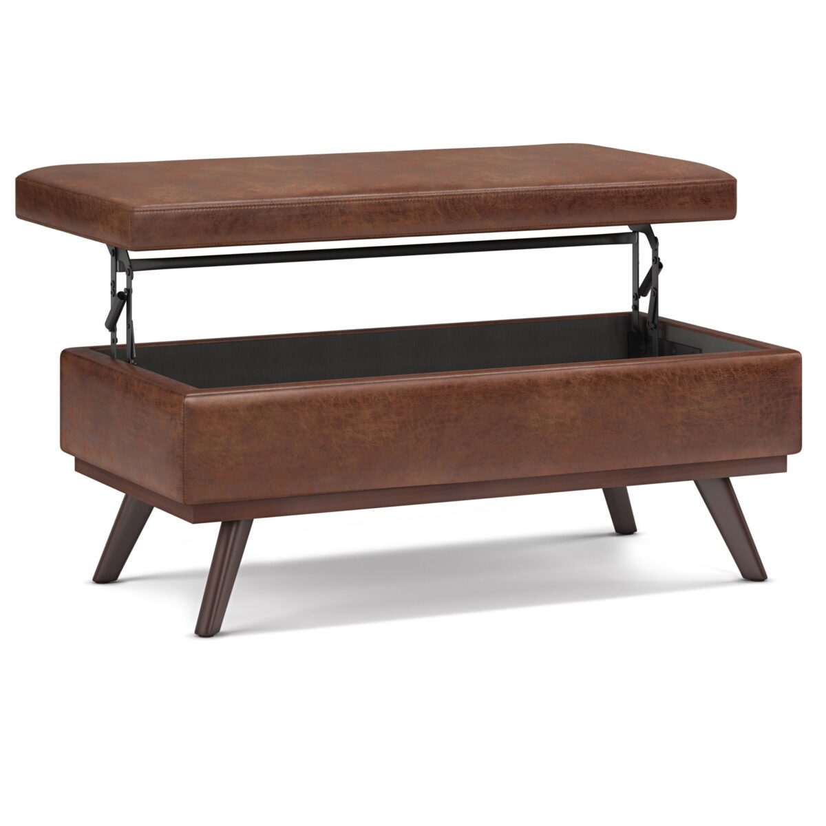 Simpli Home - Owen Lift Top Large Coffee Table Storage Ottoman - Distressed Saddle Brown