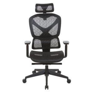 OSP Home Furnishings – Mesh High Back Manager’s Chair with Headrest and Self-Adjusting Lumbar Support and Adjutable Arms – Black