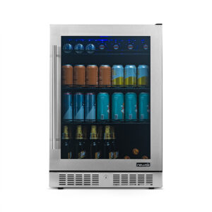 NewAir – 24″ 224-Can Built-In Beverage Cooler with Color Changing LED Lights and Adjustable Shelves – Stainless Steel