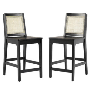 Walker Edison – Contemporary Rattan Back Inset Wood Counter Stool (2-Piece Set) – Black