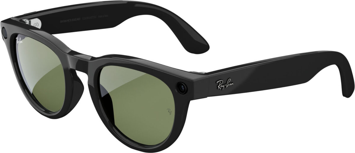 Ray-Ban Meta - Headliner Low Bridge Fit Smart Glasses Meta AI Audio Photo Video Compatibility - Green Lenses - Shiny Black