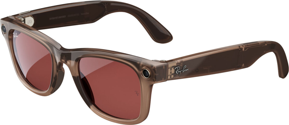 Ray-Ban Meta - Wayfarer Smart Glasses with Meta AI Audio Photo Video Compatibility - Transitions Red Lenses - Warm Stone