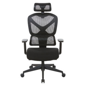 OSP Home Furnishings – Mesh High Back Manager’s Chair with Headrest and Self-Adjusting Lumbar Support and Adjutable Arms – Black