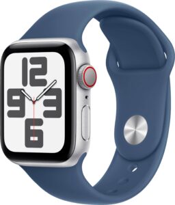 Apple Watch SE 2nd Generation (GPS+Cellular) 40mm Aluminum CaSE 2nd Generation with Denim Sport Band – S/M – Silver