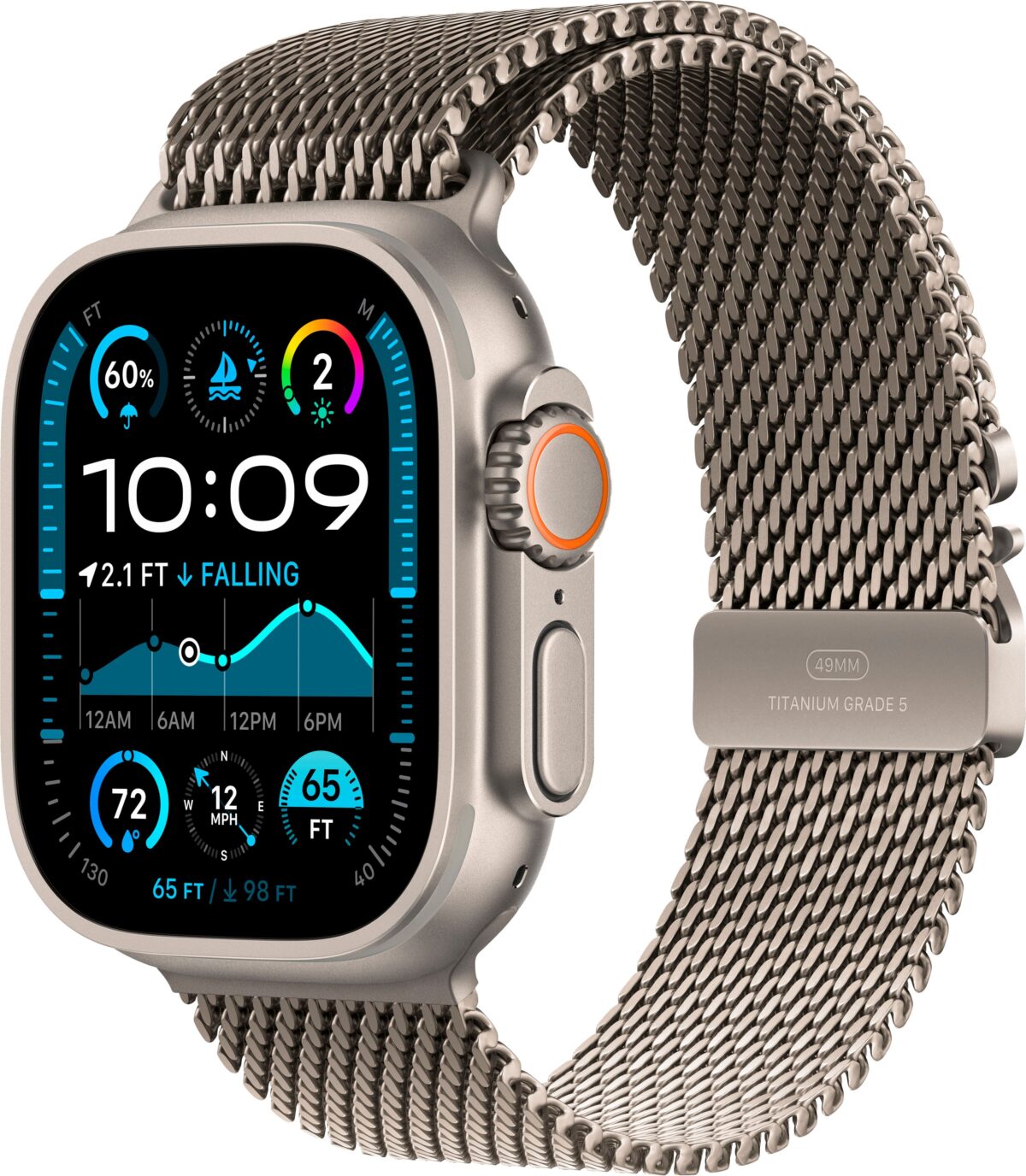 Apple Watch Ultra 2 (GPS+Cellular) 49mm Titanium Case with Natural Titanium Milanese Loop - Medium - Natural