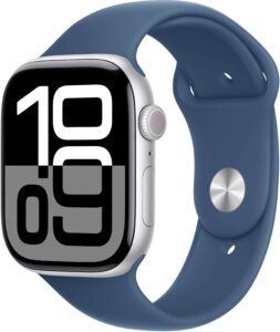 Apple Watch Series 10 (GPS) 46mm Aluminum Case with Denim Sport Band – S/M – Silver