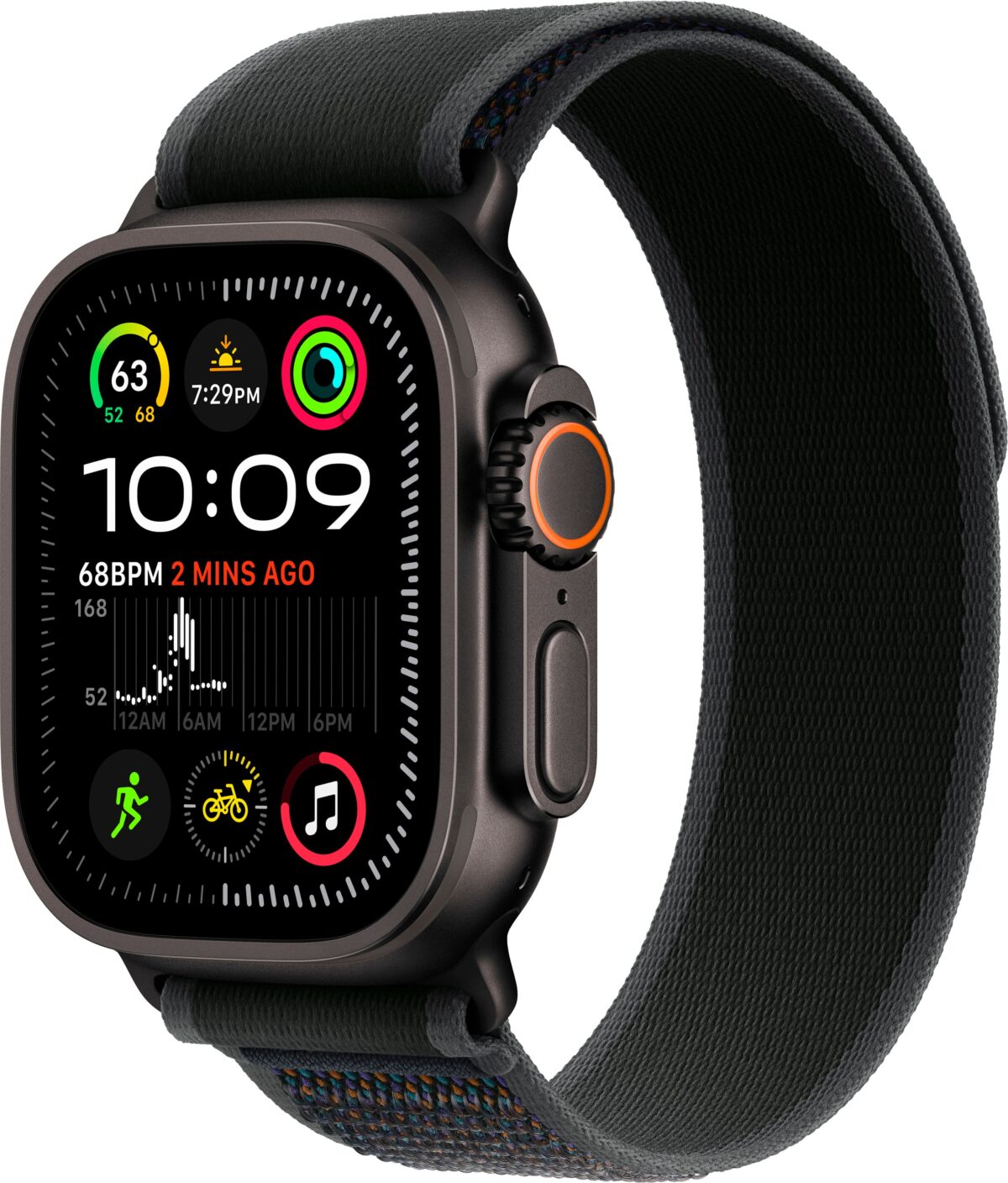 Apple Watch Ultra 2 (GPS+Cellular) 49mm Titanium Case with Black Trail Loop - S/M - Black