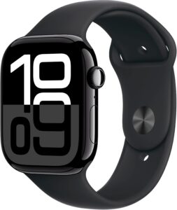 Apple Watch Series 10 (GPS) 46mm Aluminum Case with Black Sport Band – S/M – Jet Black