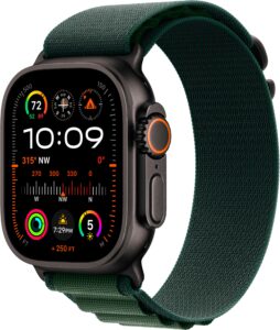 Apple Watch Ultra 2 (GPS+Cellular) 49mm Titanium Case with Dark Green Alpine Loop – Medium – Black