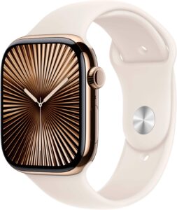 Apple Watch Series 10 (GPS+Cellular) 46mm Titanium Case with Starlight Sport Band – S/M – Gold