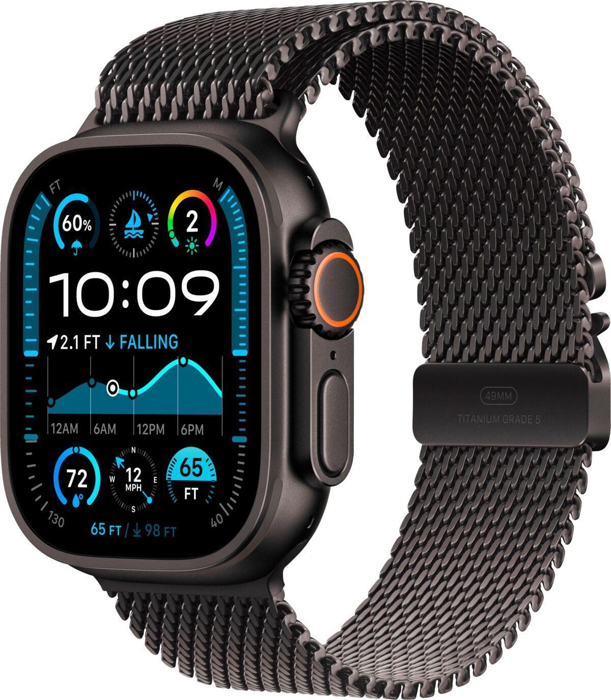 Apple Watch Ultra 2 (GPS+Cellular) 49mm Titanium Case with Black Titanium Milanese Loop - Medium - Black