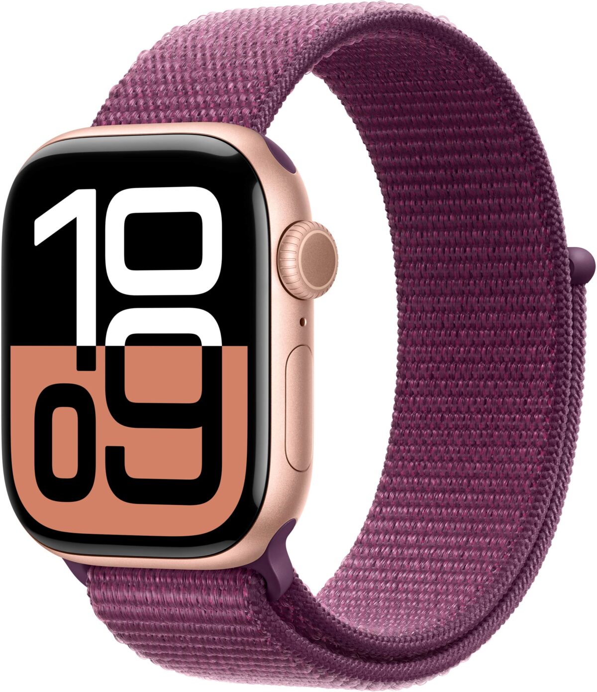 Apple Watch Series 10 (GPS+Cellular) 42mm Aluminum Case with Plum Sport Loop - Rose Gold