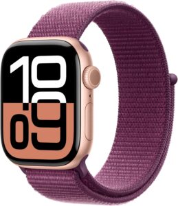 Apple Watch Series 10 (GPS+Cellular) 42mm Aluminum Case with Plum Sport Loop – Rose Gold