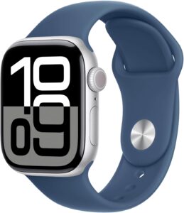 Apple Watch Series 10 (GPS) 42mm Aluminum Case with Denim Sport Band – S/M – Silver