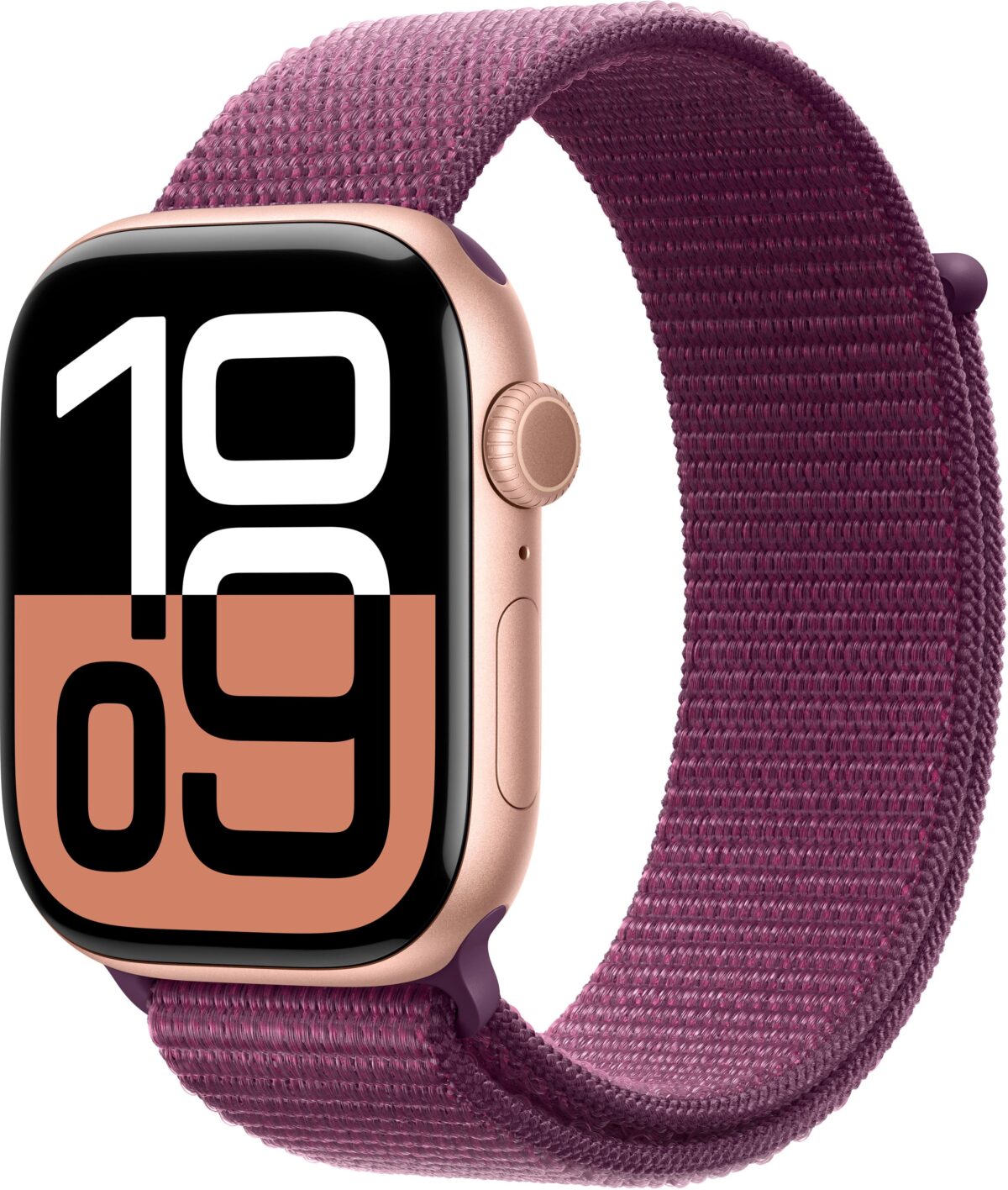 Apple Watch Series 10 (GPS) 46mm Aluminum Case with Plum Sport Loop - Rose Gold