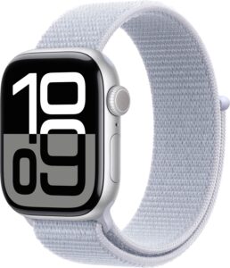 Apple Watch Series 10 (GPS+Cellular) 42mm Aluminum Case with Blue Cloud Sport Loop – Silver